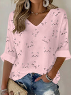 Women'S Cat Printed Waffle T-Shirt