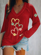 Women's Heart Paw Print Long Sleeve T-shirt