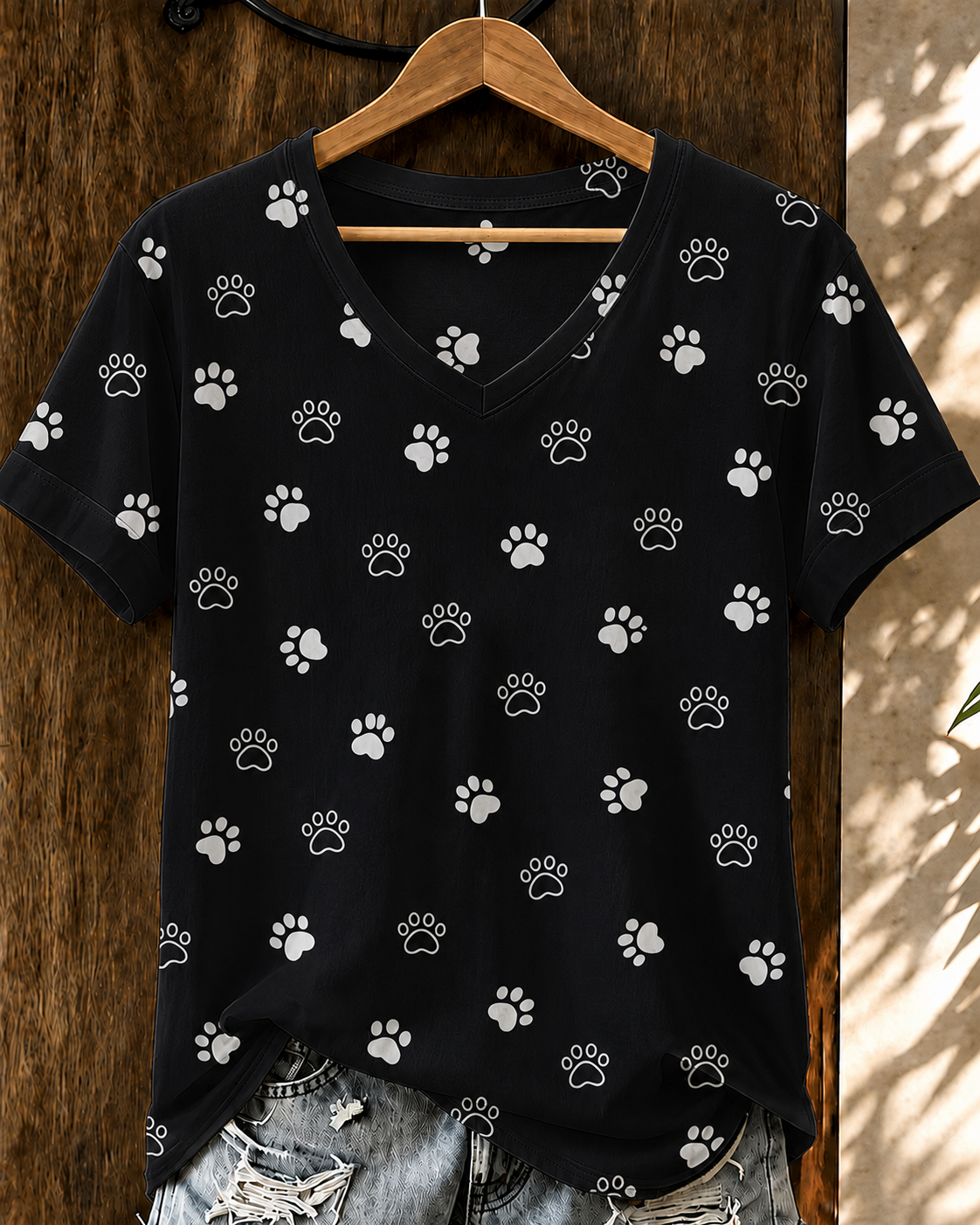 Women'S Cat Printed V-Neck T-Shirt