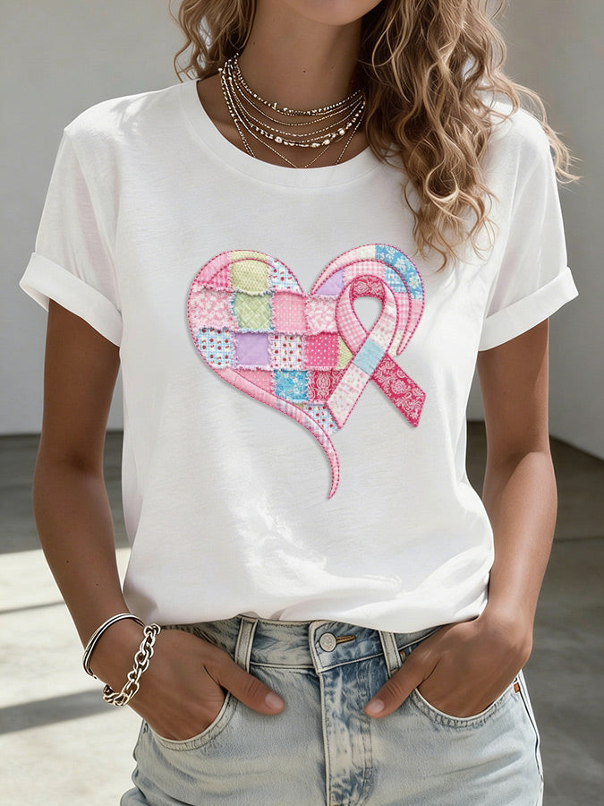 Women'S Breast Cancer Promotional Print Casual T-Shirt