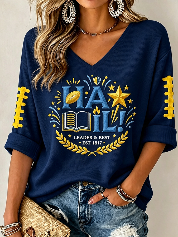 Women'S Football Print Waffle Top