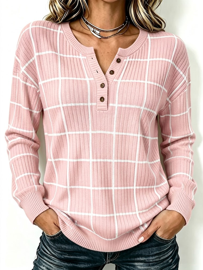 Women's Square Henry Button Knit Top