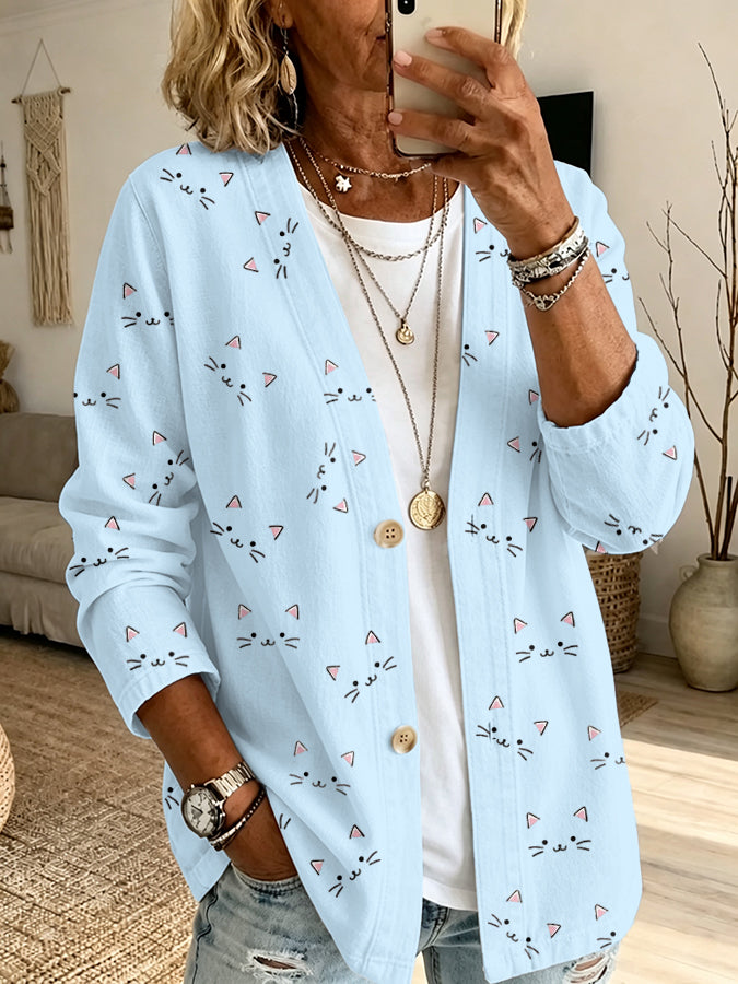 Women'S Cat Print Casual Cardigan