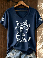 Women'S Fun Cat Simple Printed T-Shirt
