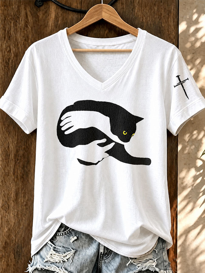 Women'S Cute Cat Faith Printed Casual T-Shirt