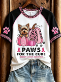 Women's Paws for the Cure Breast Cancer Awareness Dachshund & Pink Pumpkins Print short-sleeved T-shirt