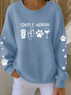 Women's cat print ribbed round neck sweatshirt