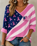 Women'S Retro Flag Breast Cancer Art Print Casual T-Shirt