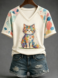 Women's Funny Cat V-Neck T-Shirt