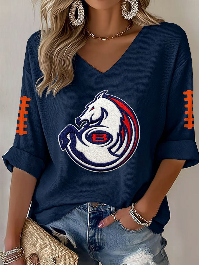 Women'S Football Print Waffle  Top