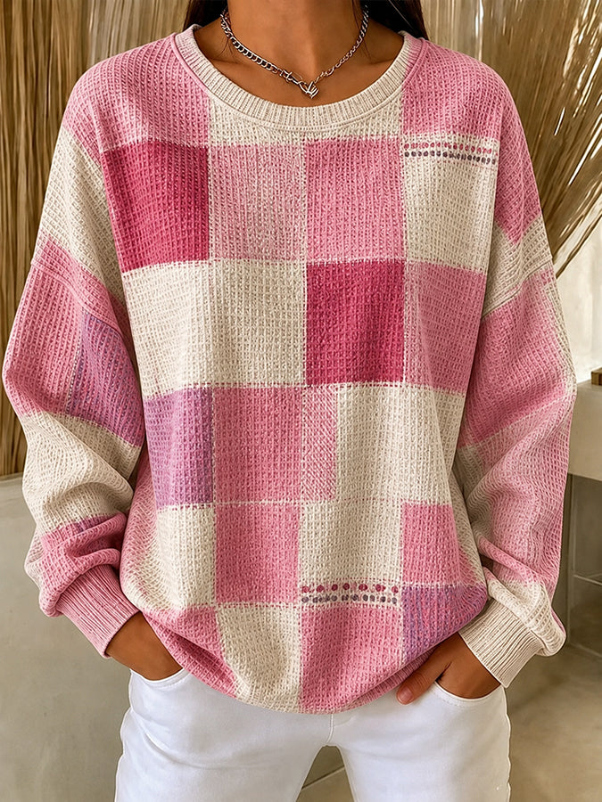 Women's Casual Plaid Art Waffle Top