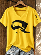 Women'S Cute Cat Faith Printed Casual T-Shirt