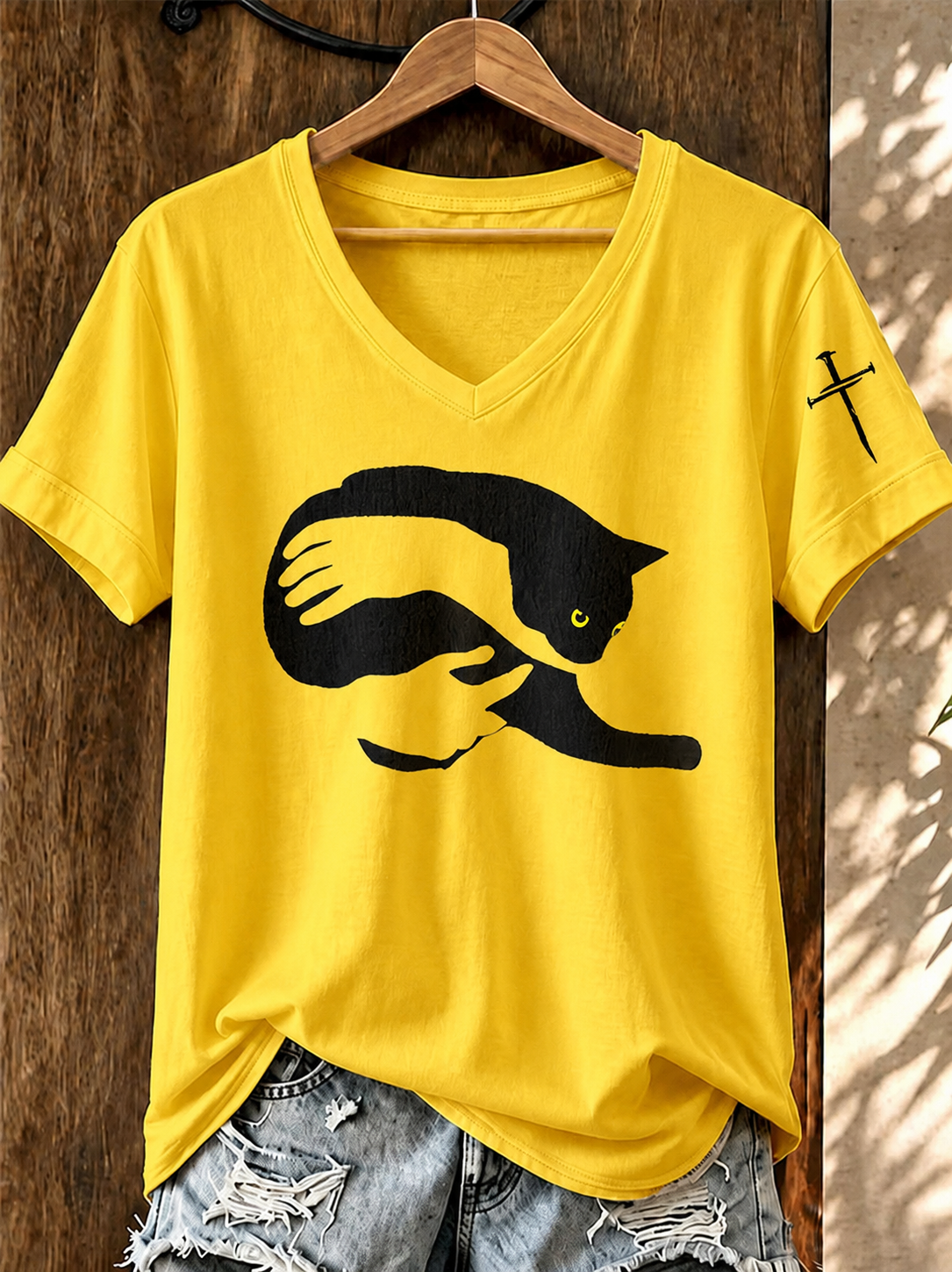 Women'S Cute Cat Faith Printed Casual T-Shirt