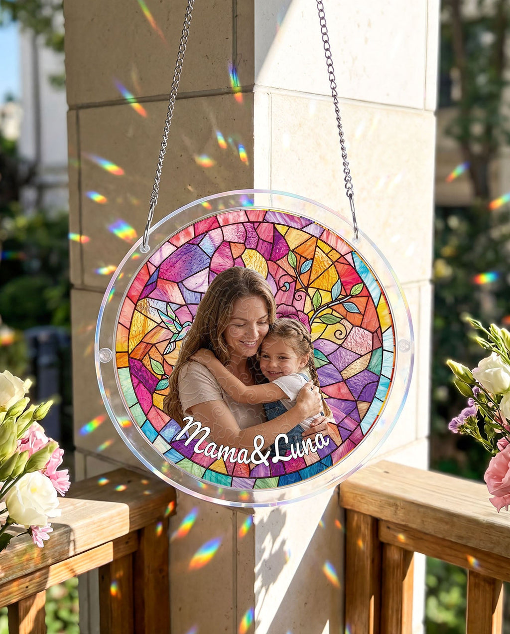 Personalized Acrylic Suncatcher - Rosy Ties of Love