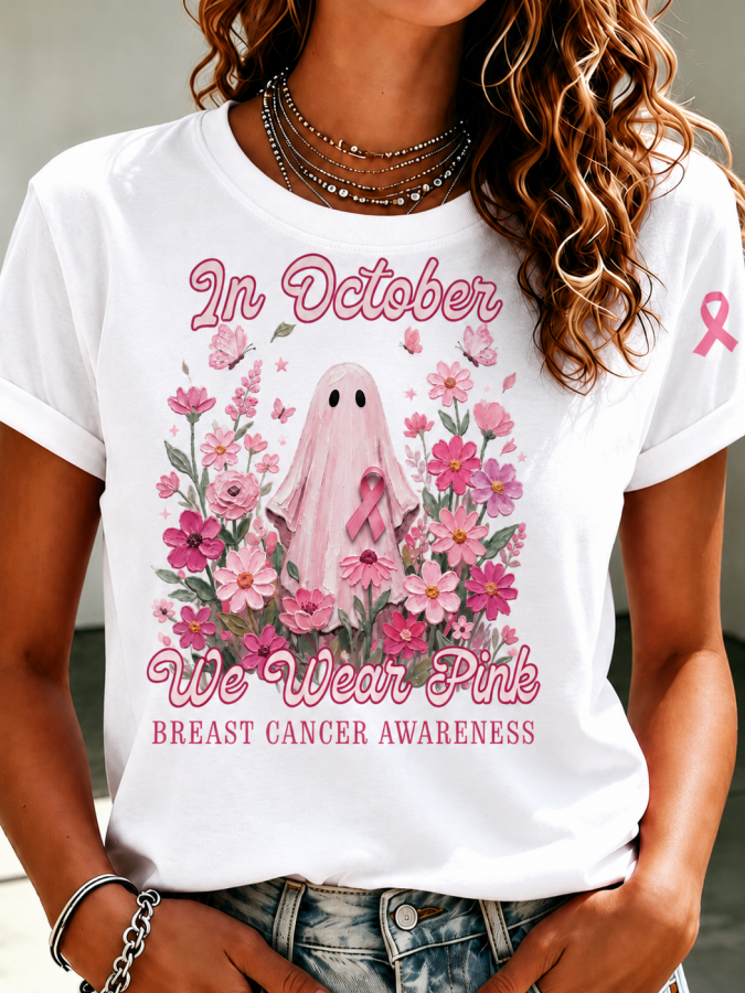 Women'S Pink Art Printed Casual T-Shirt