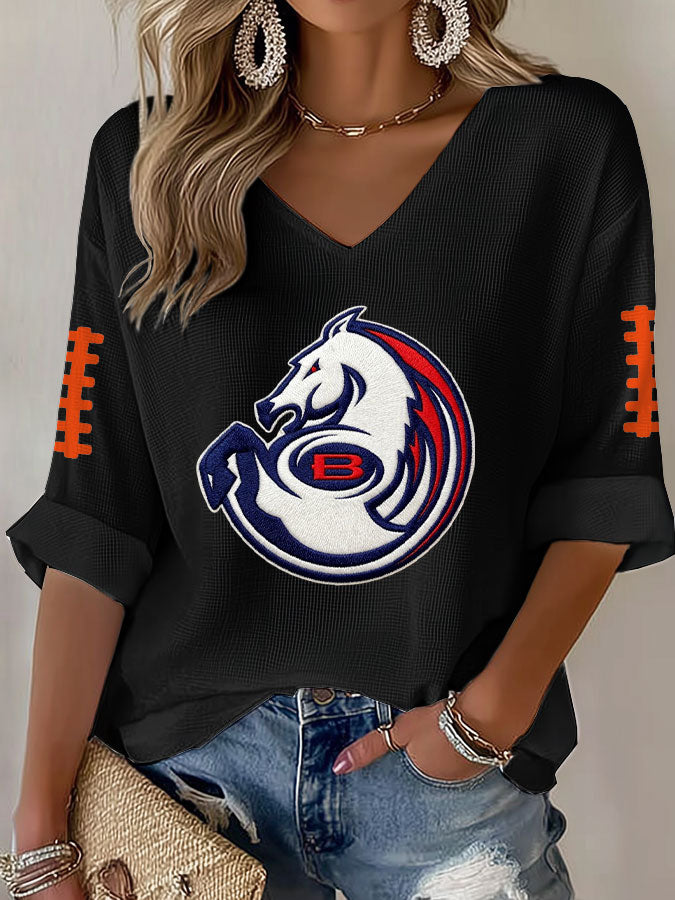 Women'S Football Print Waffle  Top