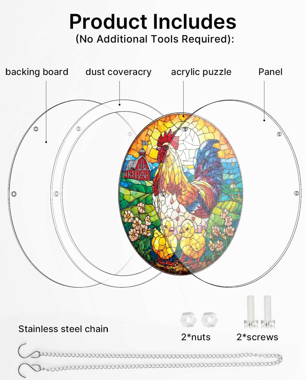 Acrylic Jigsaw Puzzle Suncatcher - Golden Dawn Rooster