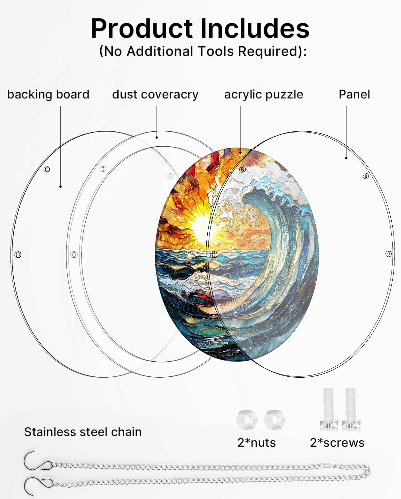 Acrylic Jigsaw Puzzle Suncatcher - Sunflare Ocean Crest
