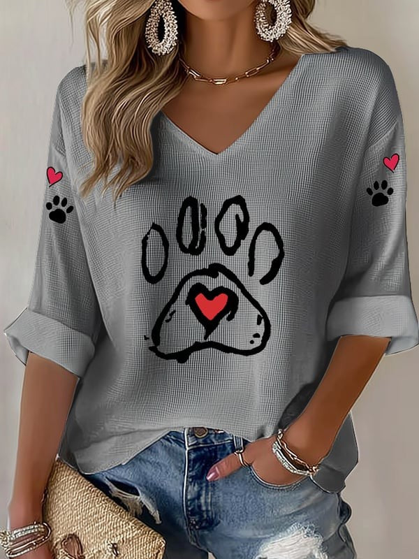 Women'S Casual Cute Cat Paw Printed T-Shirt