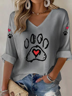Women'S Casual Cute Cat Paw Printed T-Shirt