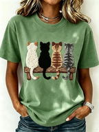 Women's Animals Cat Printed Fashion Loose Short Sleeve T-Shirt