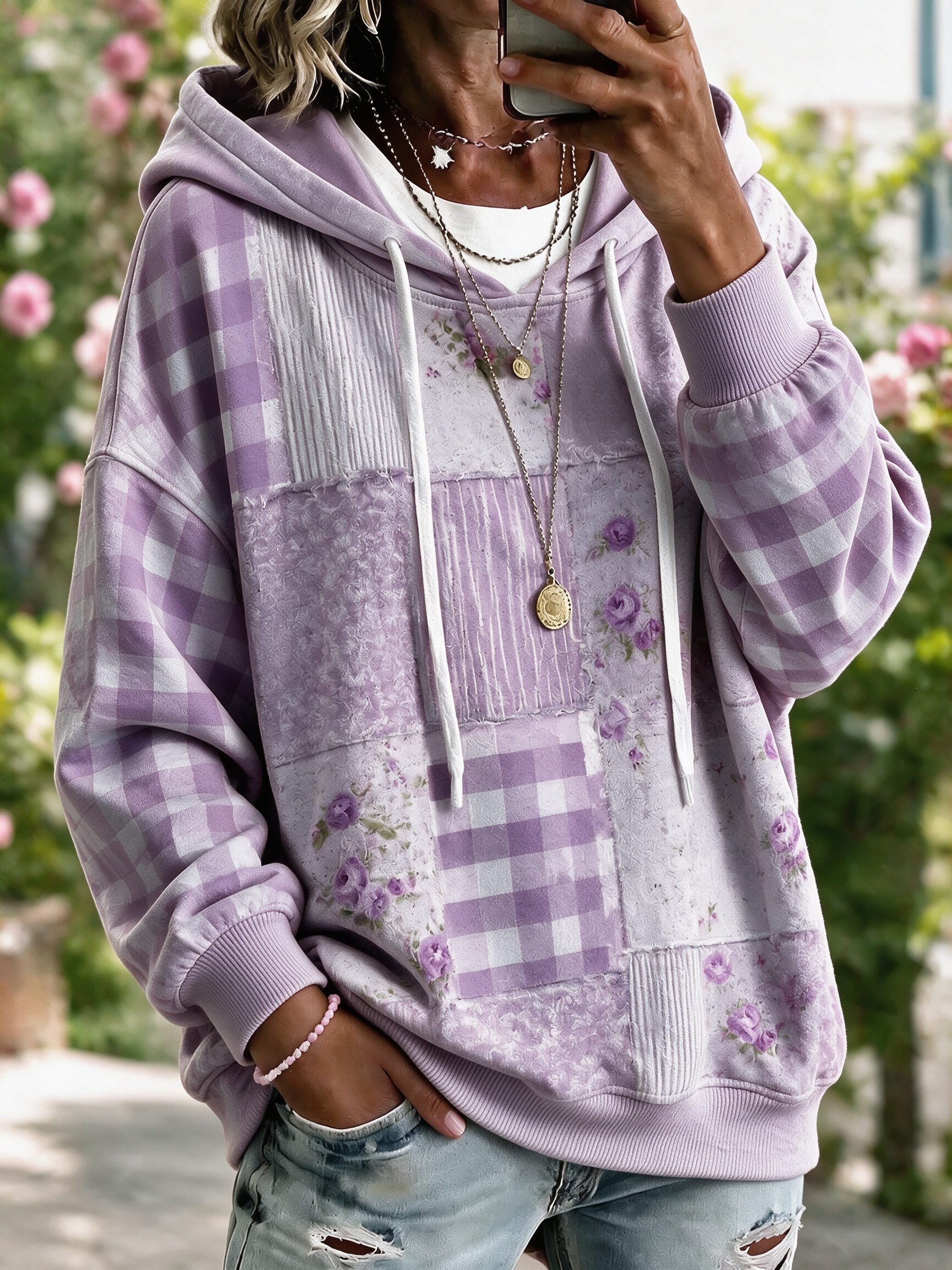 Women's Geometric Art Flower Hoodie