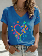 Women'S Paw Heart Print V-Neck T-Shirt