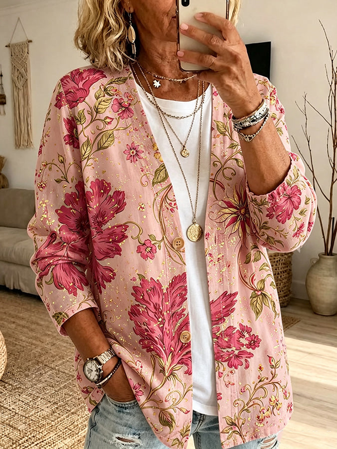 Women'S Floral Print Casual Cardigan