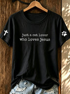 Women's Love Cat Jesus Printed Casual T-shirt