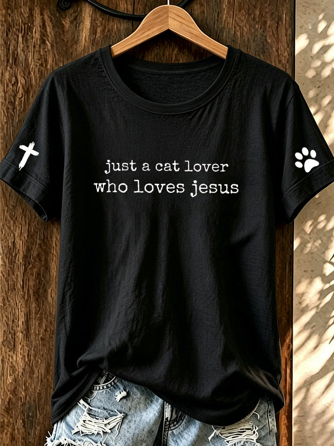 Women's Love Cat Jesus Printed Casual T-shirt
