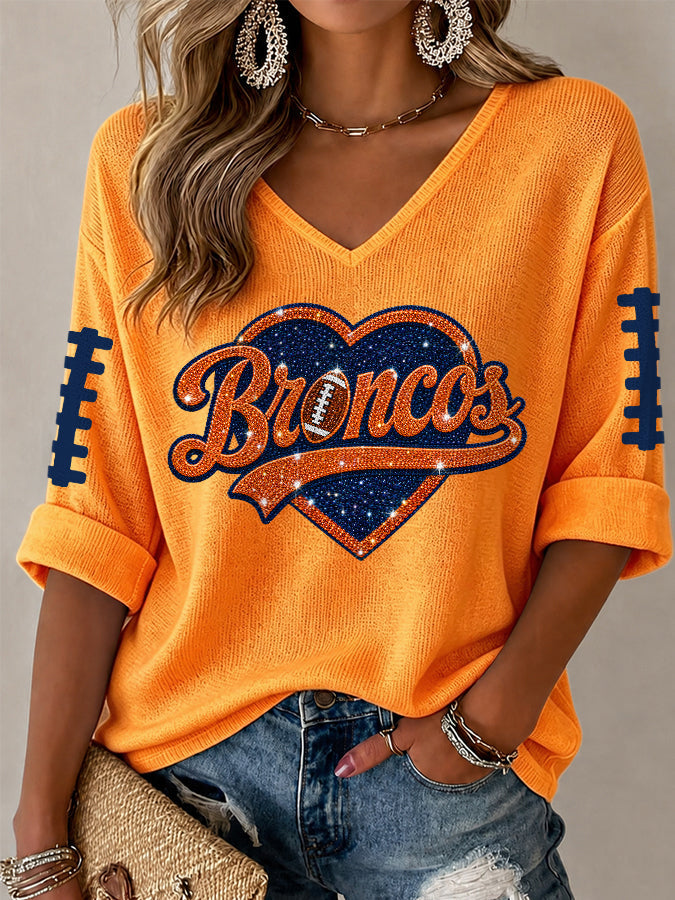 Women'S Rugby Patterned Waffle V-Neck Top