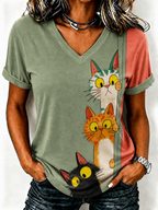 Women'S Cute Cat Printed Casual T-Shirt
