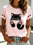 Women's Cute Cat Printed Casual T-shirt