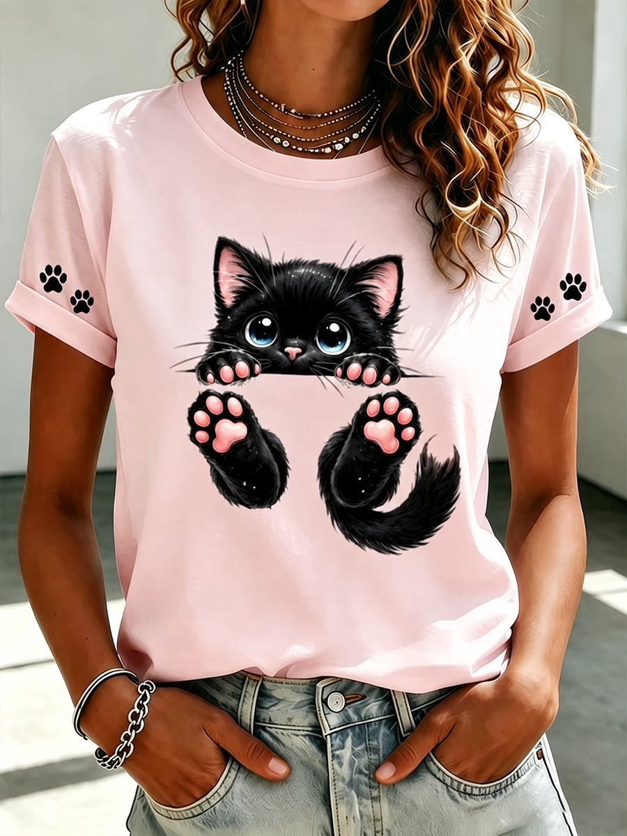 Women's Cute Cat Printed Casual T-shirt