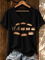 Women'S Cat Printed V-Neck T-Shirt