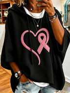 Women Breast Cancer Heart-Shaped Print Oversized Hoodie