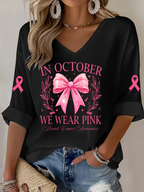 Women'S In October We Wear Pink  Print Waffle  Top