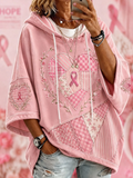 Women'S Pink Art Printed Loose Hooded Sweatshirt