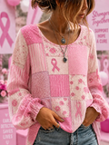 Women'S Breast Cancer Awareness Support Flowers Pink Ribbon Cotton-Linen Shirt