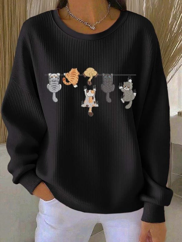 Women'S Cute Cat Printed Casual Texture Sportswear