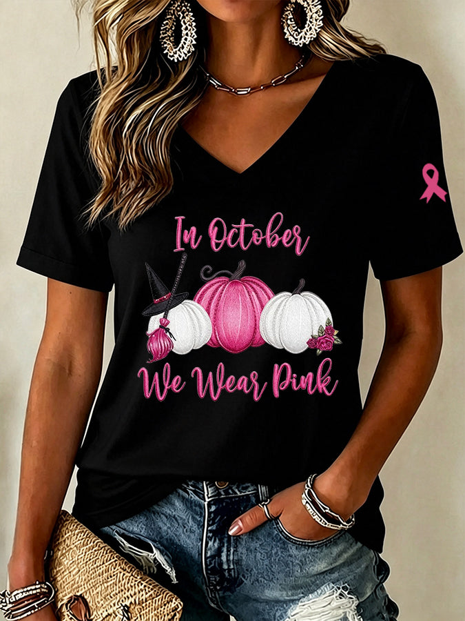 Women'S In October We Wear Pink Print Short-Sleeve T-Shirt