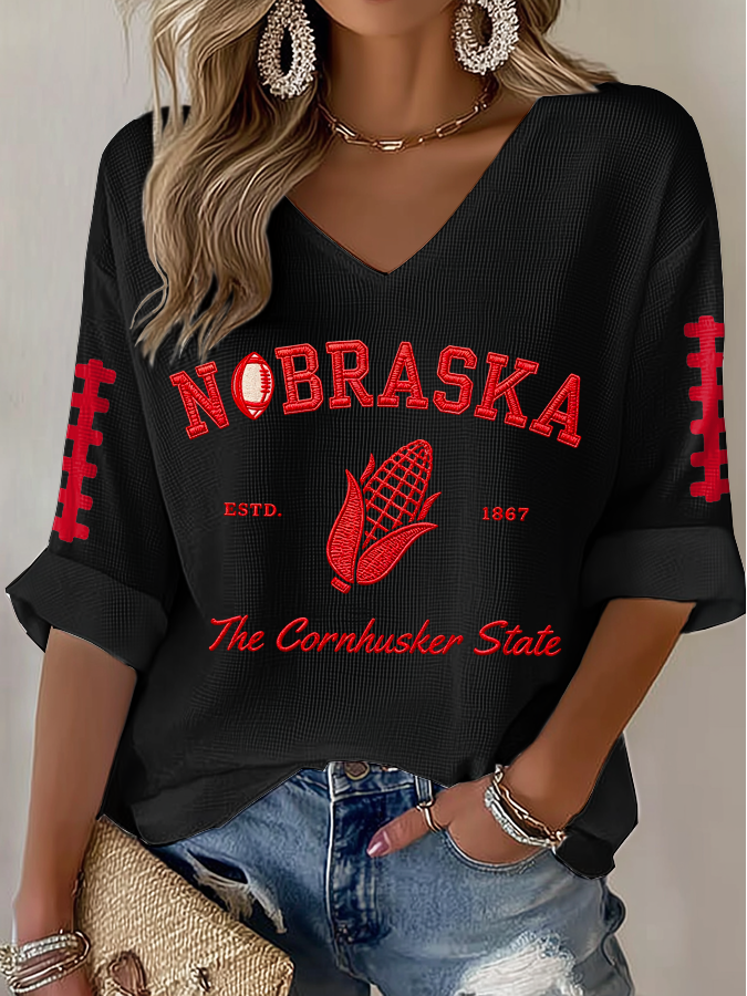 Women'S Football Print Waffle Top