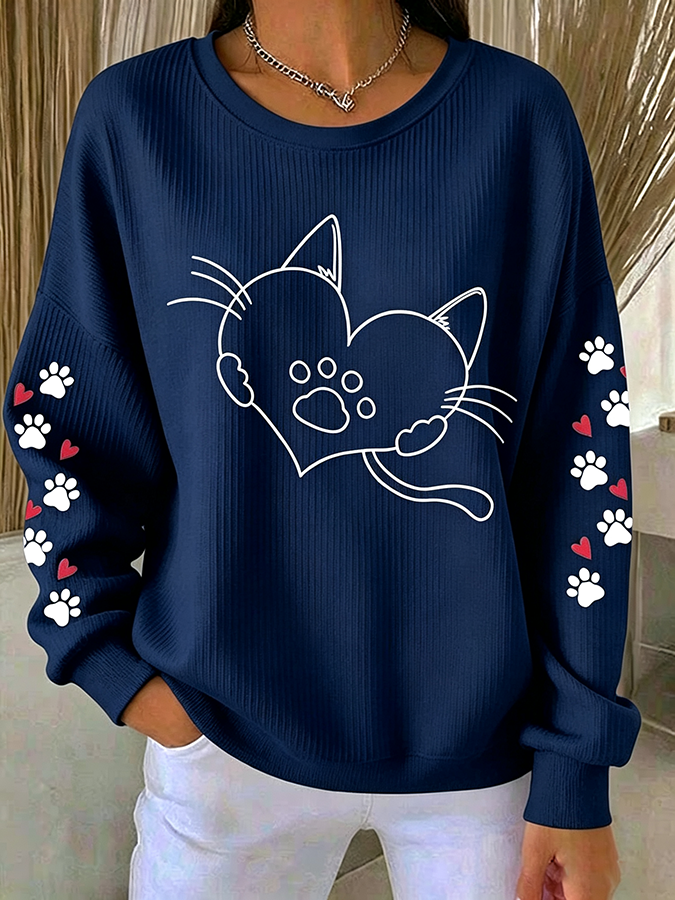 Women'S Simple And Cute Cat Paw Print Casual Texture Sportswear