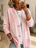 Women'S Casual Pink Floral Cardigan Top