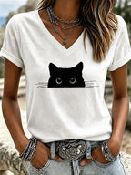 Women'S Cat Print Printed T-Shirt
