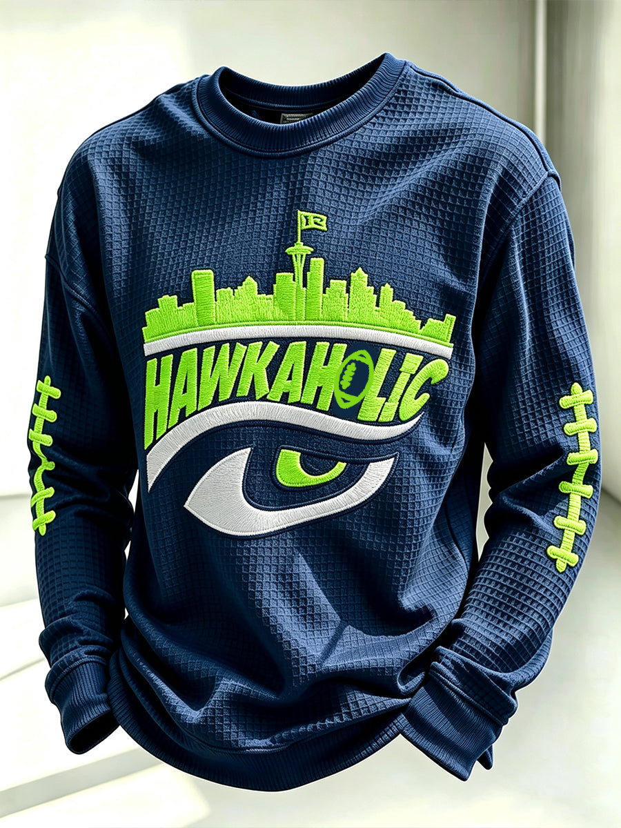 Men'S Football Match Day Print Waffle Crewneck Sweatshirt