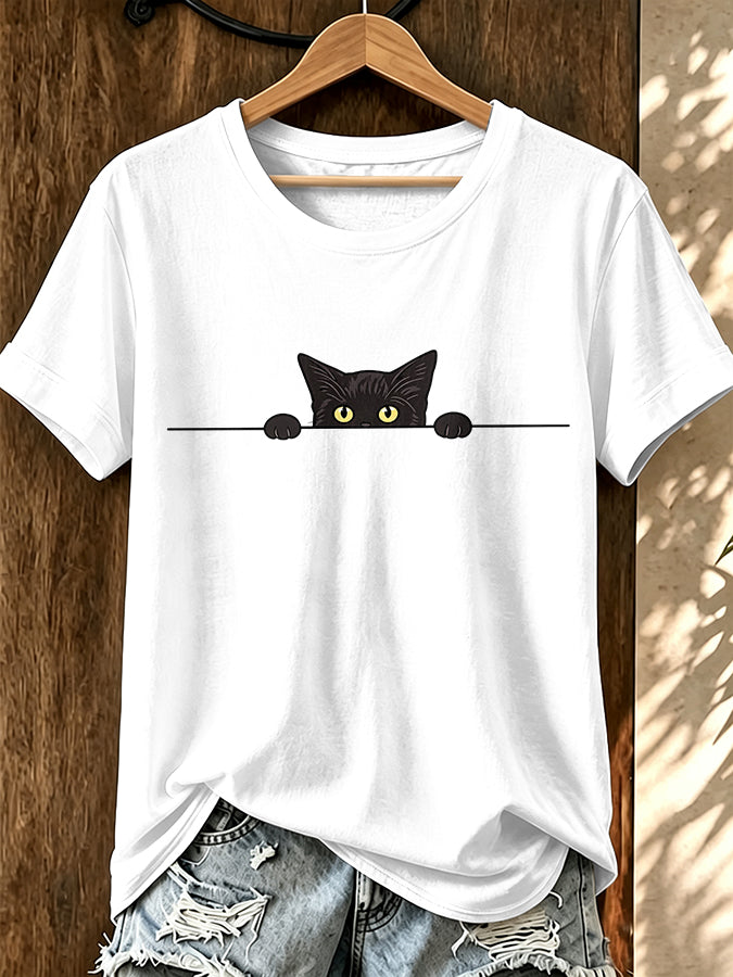 Women'S Retro Cat Print T-Shirt