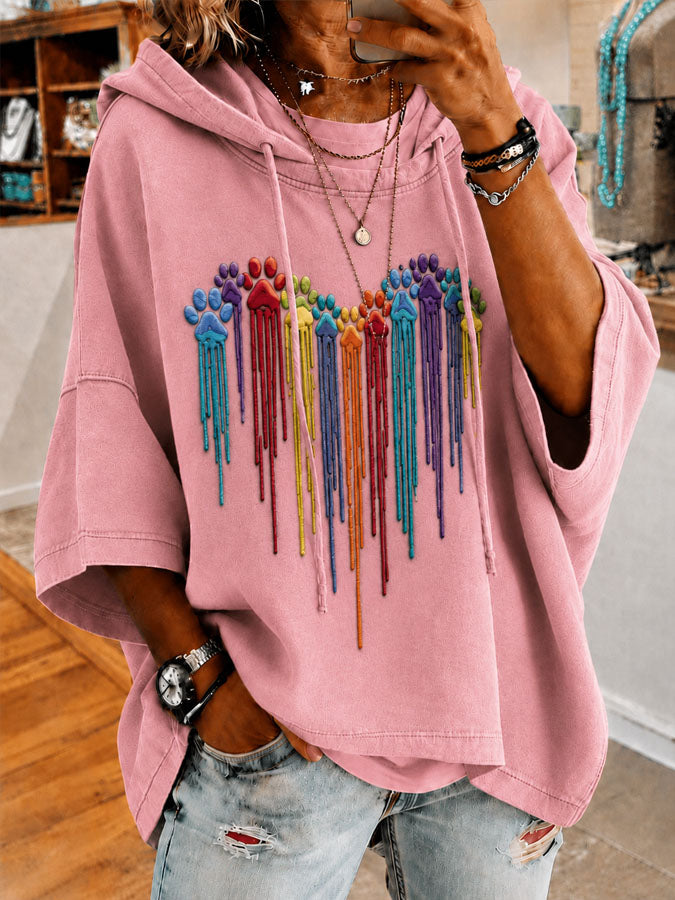 Women's Colorful Dog Heart Casual Hoodie