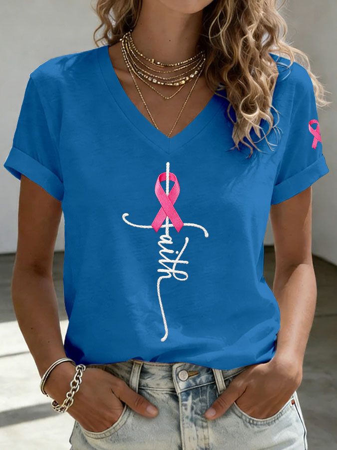 Women'S Pink Faith Printed Casual T-Shirt