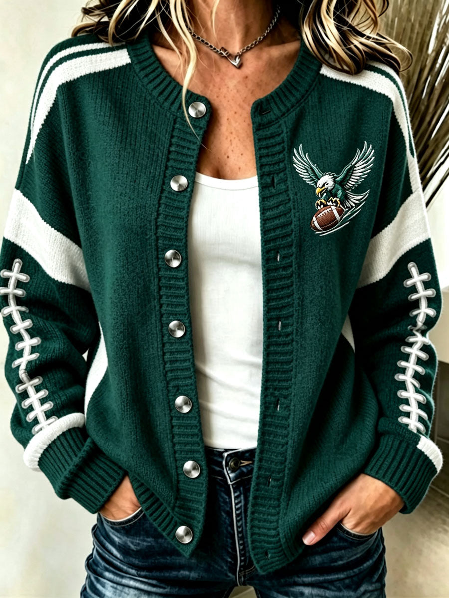 Women'S Football Printed Knitted Cardigan